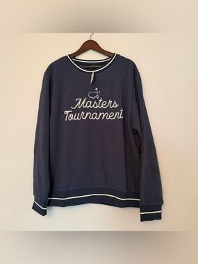 Masters Navy Sweatshirt with White Trim and Script Logo